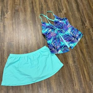 Ocean Dreams Signature Teal Tropical Tankini Top with Teal Swim Skirt Beach Vaca
